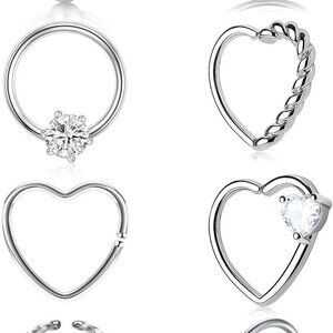 Silver Rose Gold Daith & Cartilage Earrings Set - 8pcs Hypoallergenic 16g 20g Je